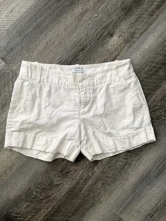 Express Women's White Linen Blend Cuffed Chino Shorts Size 6