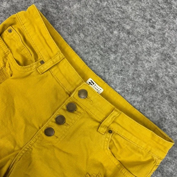 Billabong Yellow Button Fly Distressed Denim Shorts Womens Size 27‎ Frayed Hem