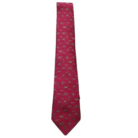 Vintage Hermes Silk Tie Nautical Sailor's Rope Knots 7321 EA Raspberry Pink