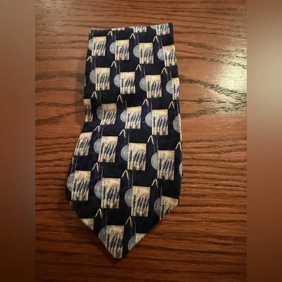 Ermenegildo Zegna Dark Blue and Beige Patterned Tie