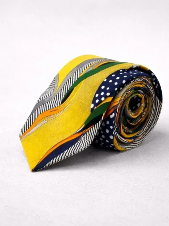 Sazzari Silk Tie Yellow Abstract Stripe Made in Italy Designer Necktie Novelty