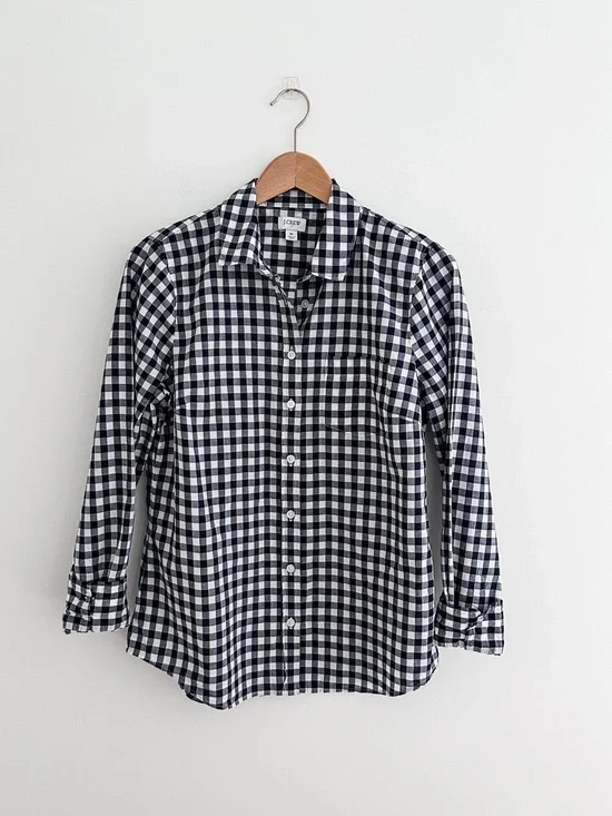 J.Crew Navy White Gingham Button Down Shirt Classic Fitted Cotton Check Size M
