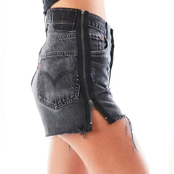 FURST OF A KIND VINTAGE BLACK DENIM ZIP UP SHORTS |Size: 24|