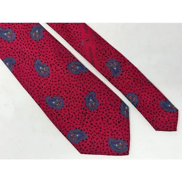VALENTINO CRAVATTE ITALY SILK TIE RED ANIMAL PRINT PAISLEY 3