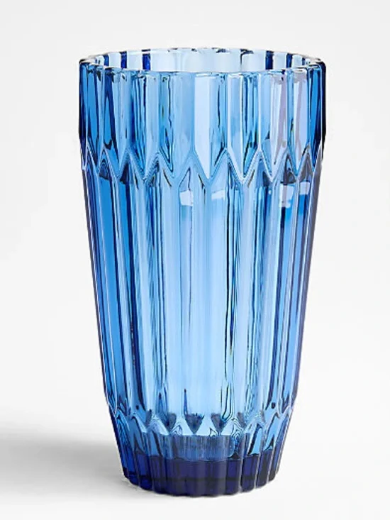 New! Crate&Barrel Blue Faceted Highball Glass Set of 4