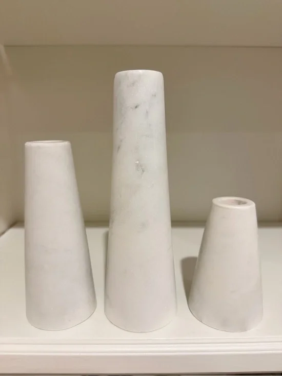 Crate&Barrel White Solid Marble Taper Candle Holders Set of 3