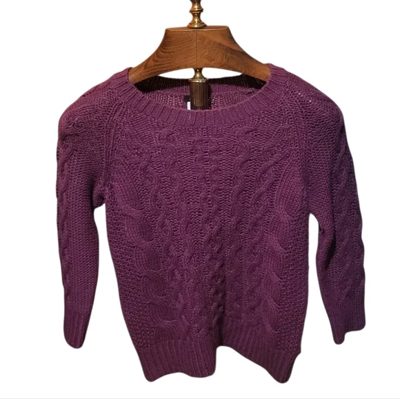 J. Crew Women's Purple Alpaca Wool Blend Crewneck Cableknit Sweater Size XS