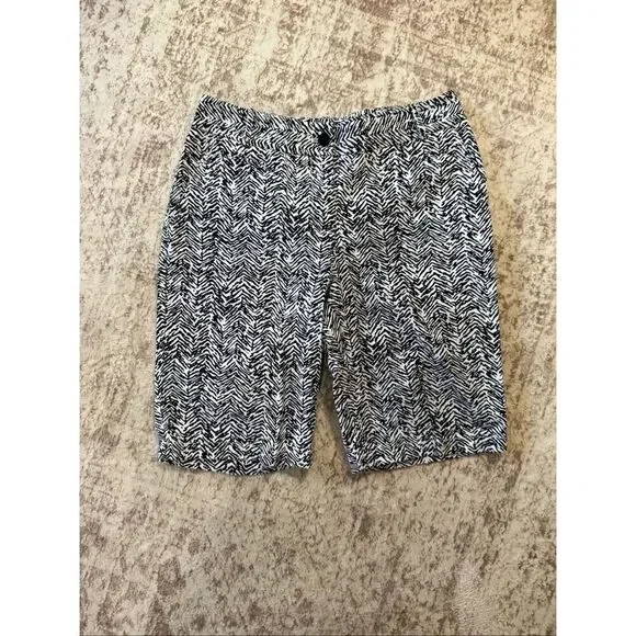 Talbots Women's Zebra Print Mid Rise Cotton Bermuda Shorts Black White Size 2
