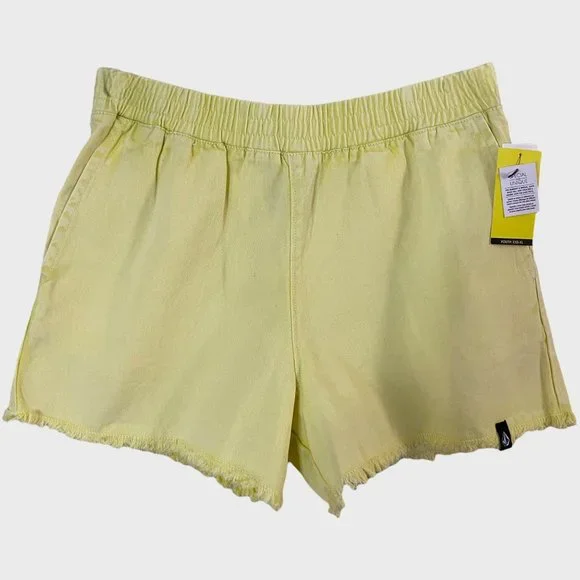Volcom Strutin Stone Cotton Twill Shorts Women's Large Yellow Raw-Hem Casual New