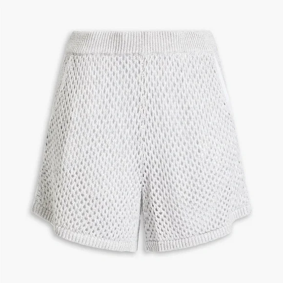 Monrow Cotton and modal-blend open-knit White to Off-White shorts. Size Small