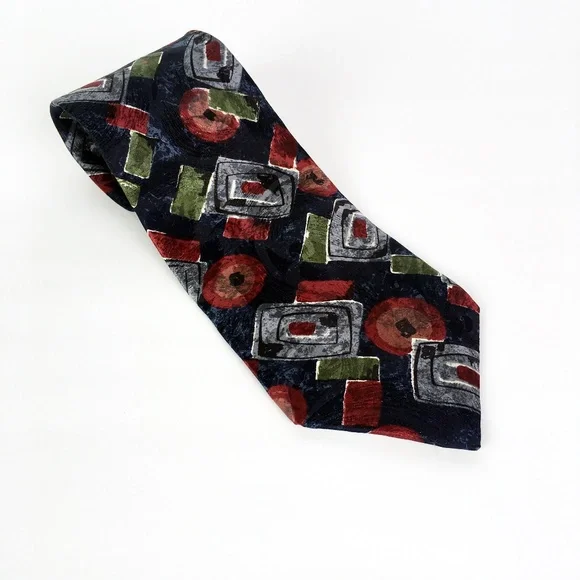 Halston Retro Abstract Navy Italian Silk Neck Tie