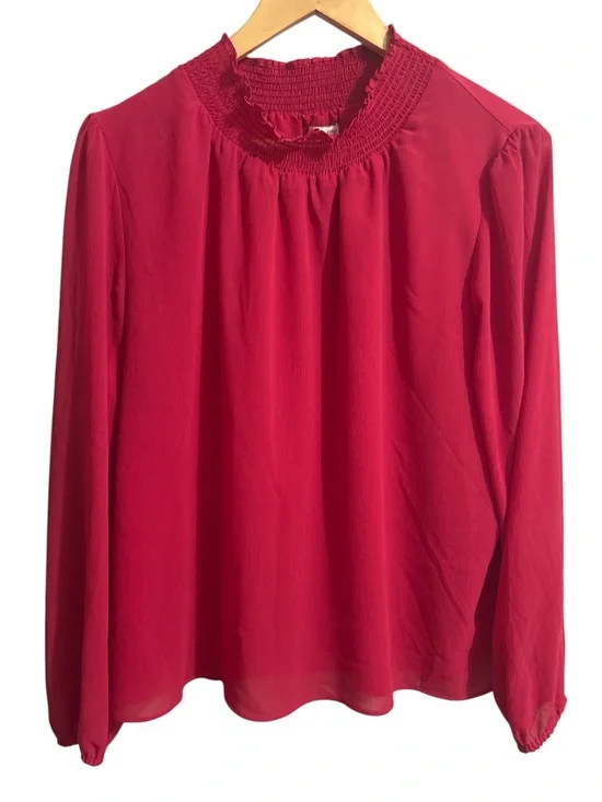 J. Crew Pink Sheer Sleeve Smock Neck Blouse