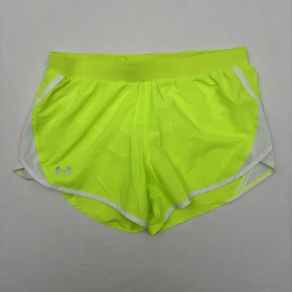 Under Armour UA Fly By 2.0 Neon Lime Green Track Run Shorts Lined Sz M Training