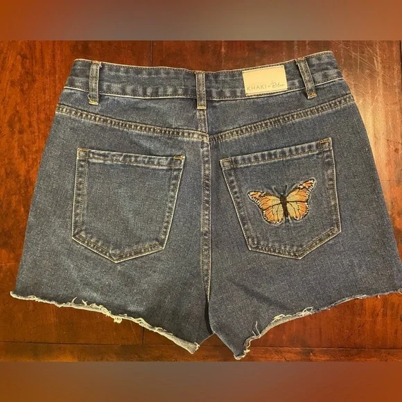 Khaki + Blue, Women's Distressed Blue Denim Shorts