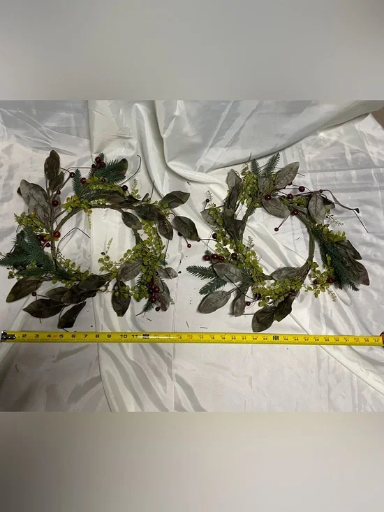 Greenery and Red Berry Faux Garland Pair