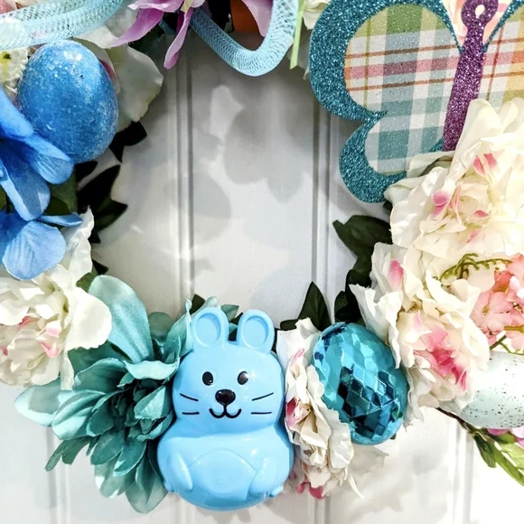 Springtime Floral Wreath with Blue Accents