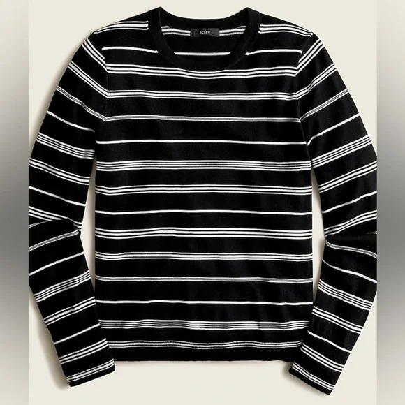 J. Crew | Margot Crewneck Merino Wool Sweater black white classic stripe