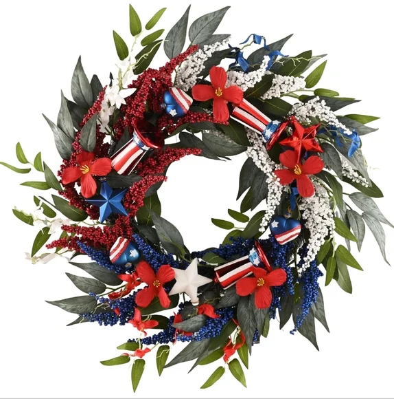 Patriotic 4th Of July Memorial Day Independence Day Wreath Brand New