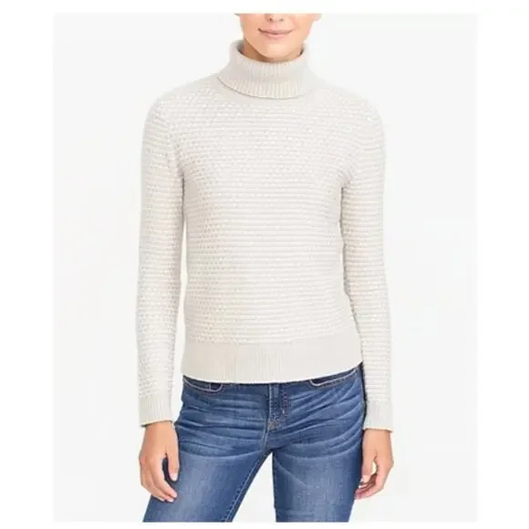 J. Crew Waffle Knit Textured Turtleneck Sweater Mushroom‎ Gray Size XS