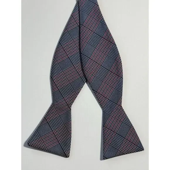 Ben Sherman Men's Silk Blend Bow Tie‎ Adjustable Navy/Light Blue & Red Plaid