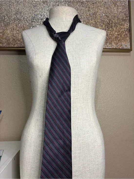 Perry Ellis Portfolio Men’s Silk Blend Striped Tie Black Red Gray Business