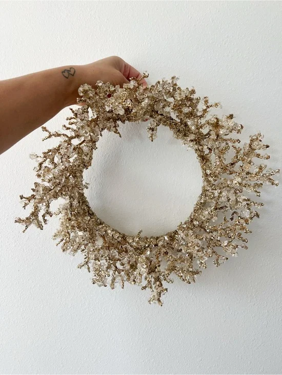 RACHEL ZOE | HSA 15” Ice Crystal Cluster Gold Wreath | OS