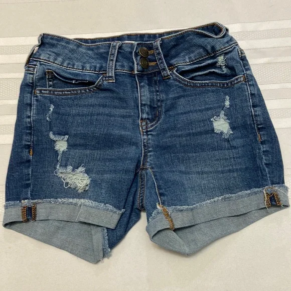 Denim Distressed Girls Stretch Low Rise Shorts Size 1