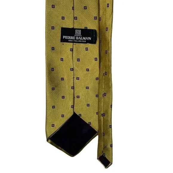 Pierre Balmain Paris 100% Italian Silk yellow tie