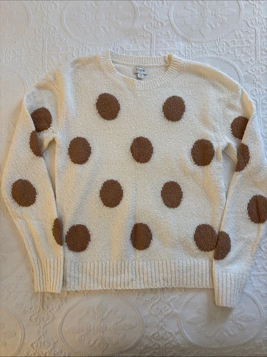 J. Crew Cream Sweater with Brown Polka Dots
