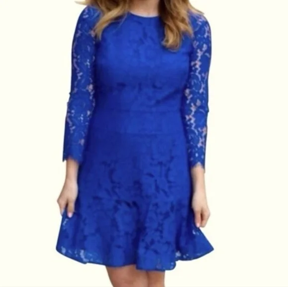 J. Crew Floral Lace Dress Blue Style E5036