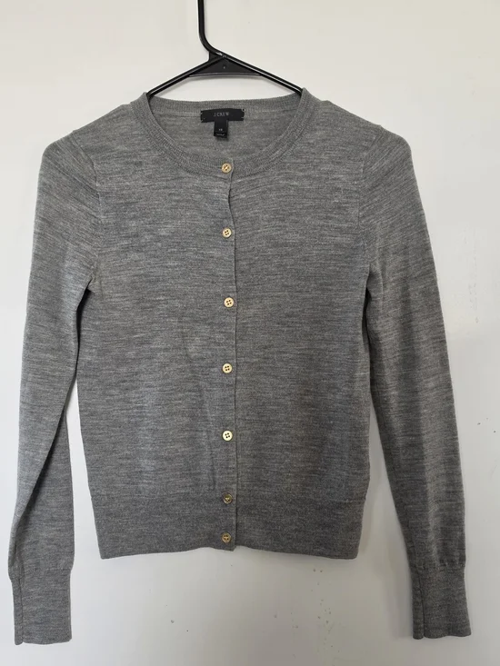 J. Crew Gray Button-Front Crewneck Cardigan With Gold Buttons Size XS