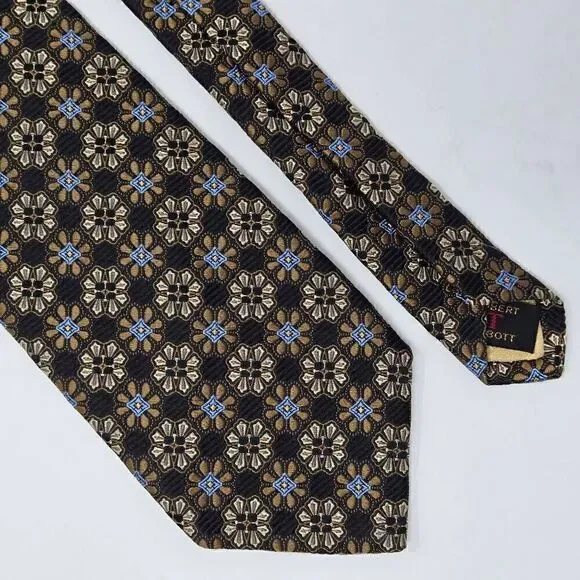 ROBERT TALBOTT BEST OF CLASS SILK TIE BROWN GOLD FLORAL FOULARD 4