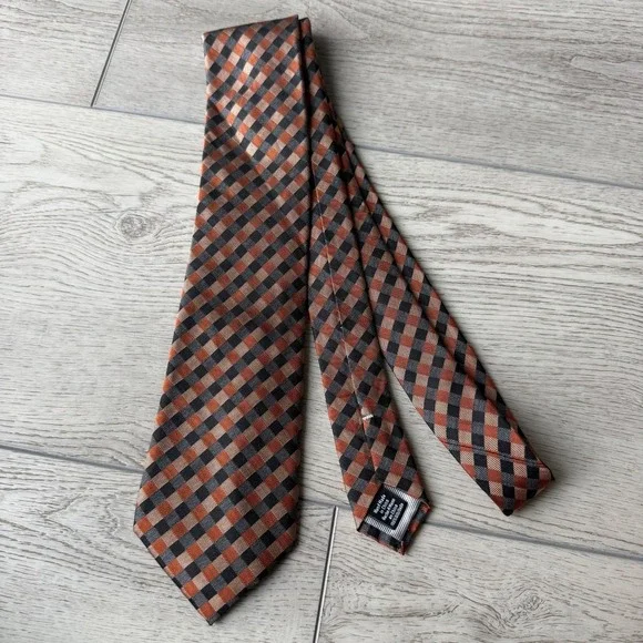 Countess Mara Silk Tie Picnic Plaid Handmade | Brown Black Orange | 57