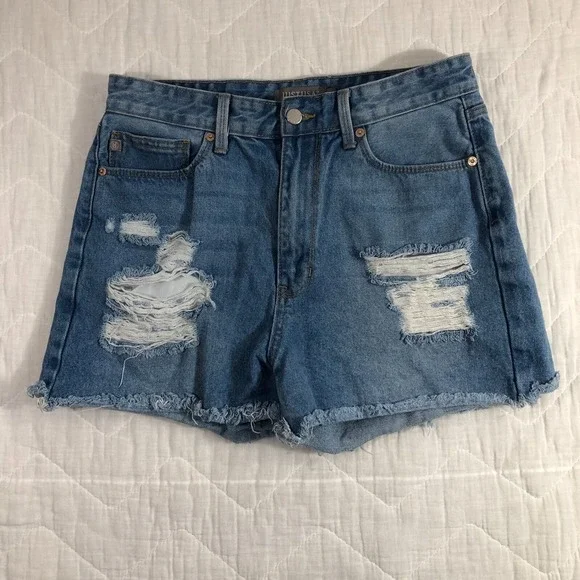 Just‎ USA Shorts Women's Size Large Denim Blue Distressed Raw Hem 2