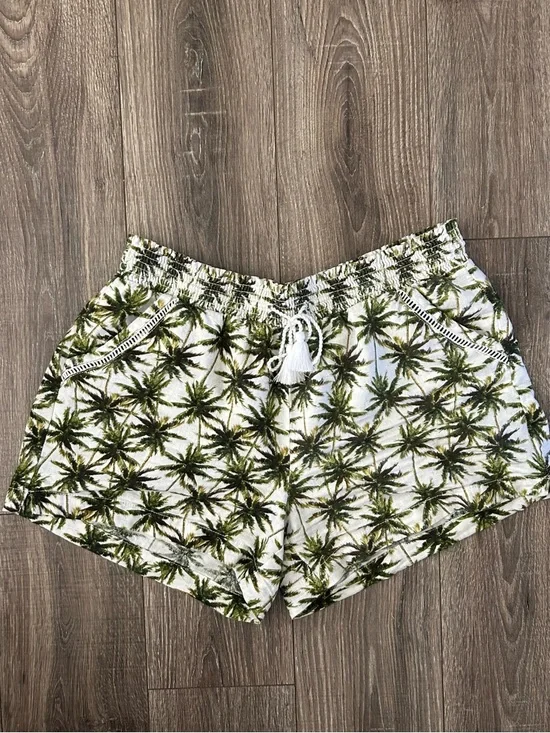 Linen Blend Palm Print Women’s Drawstring Shorts - Briggs XL
