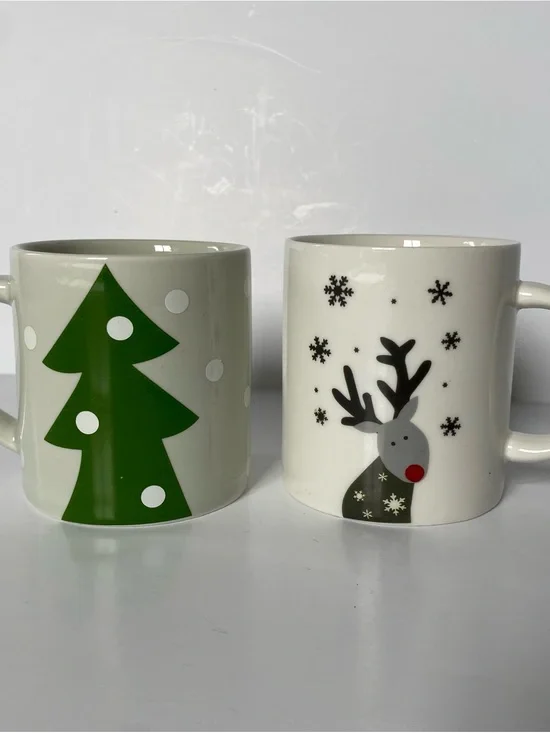 Crate & Barrel Holiday Mug Joan Anderson Reindeer Christmas Tree Snowman 3” Cup