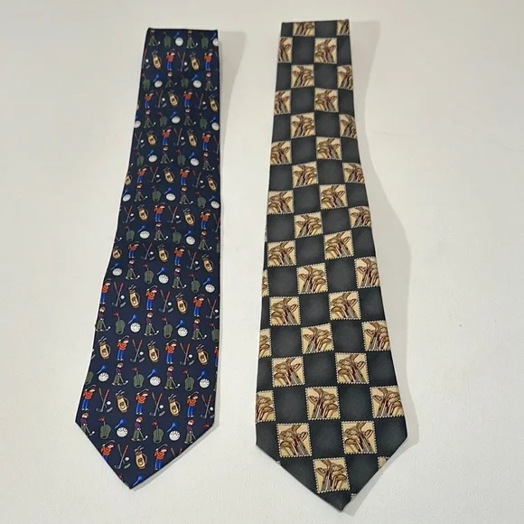 2 VINTAGE MENS GOLF GOLFING GOLFER TIES