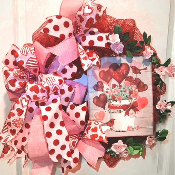 Love Wreath Birds Roses Deco Mesh Engagement Birthday Anniversary Quinceañera