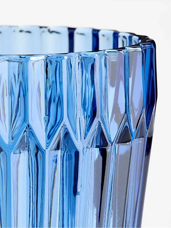 New! Crate&Barrel Blue Faceted Double Old-Fashioned Glass Set of 4