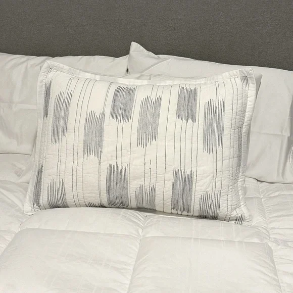 Crate&Barrel Embroidered Contrast Weave Standard Cotton Sham Pillow Case