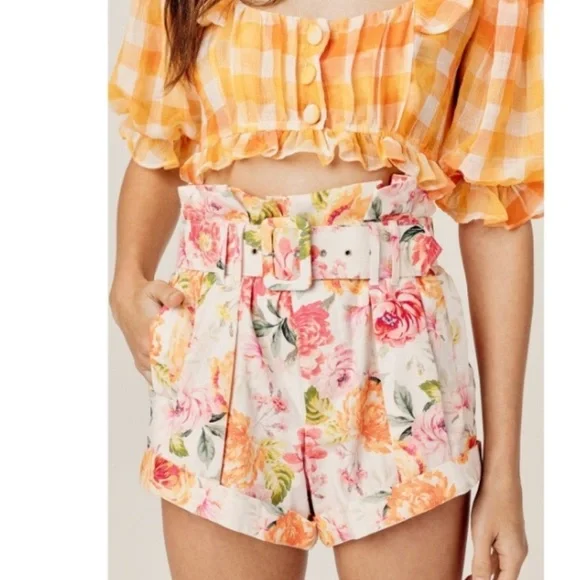For Love And Lemons Peony Pleated Shorts Medium high waisted‎ floral NWOT