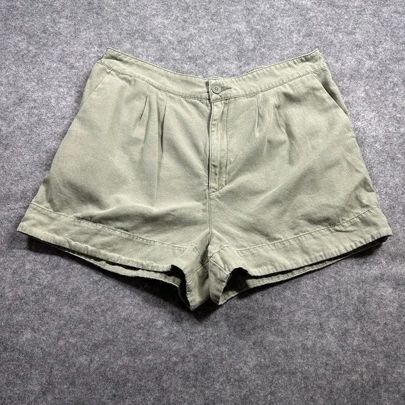 Joie Shorts Womens Large Green Cotton Linen Blend Pleated High Rise Casual Sage