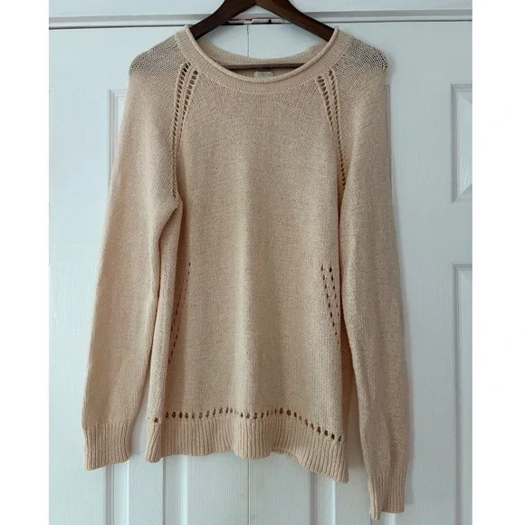 J.Crew Cream Roll Neck Pointelle Raglan Cotton Blend Knit Sweater Large