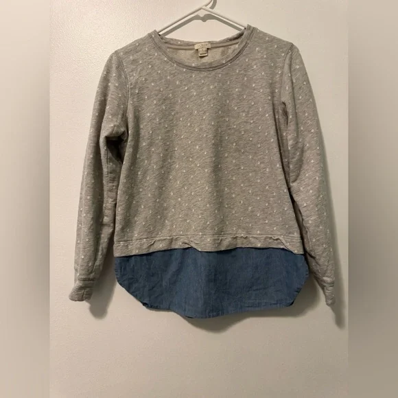 J.Crew Gray Polka Dot Sweater with Blue Hem