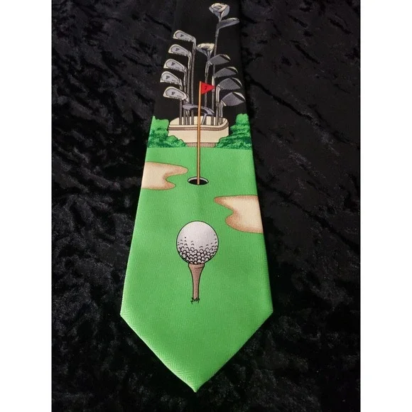 Vintage Purbo Prestige Italy Golf Neck Tie Mens Green Black Career Wear