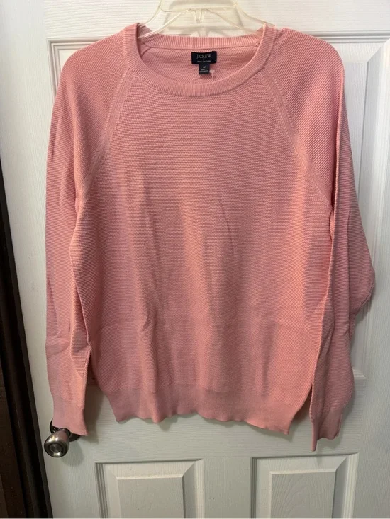 NWT J. Crew Women's Pink Crewneck Cotton Subtle Waffle Knit Sweater Sz M