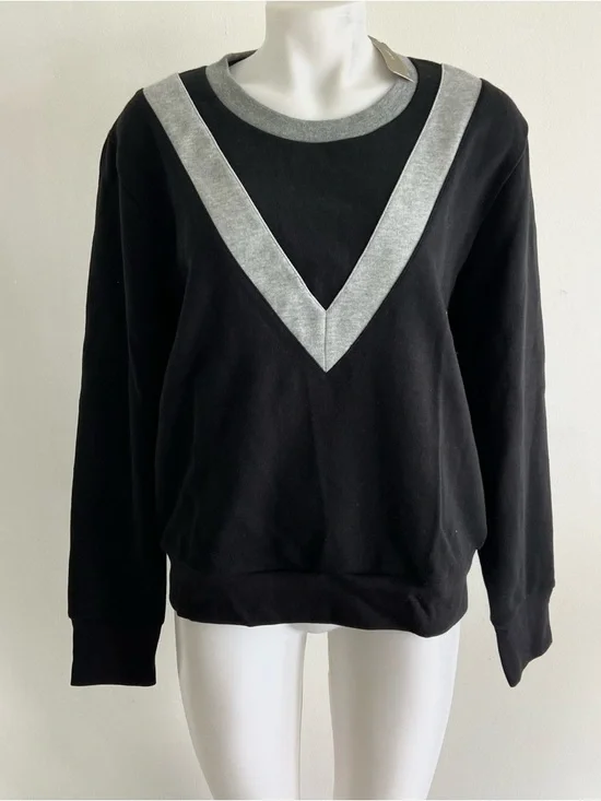 J. Crew Black Sweatshirt with Light Gray V-Neck Trim‎