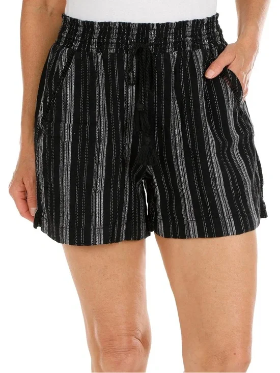 Black Striped linen Shorts