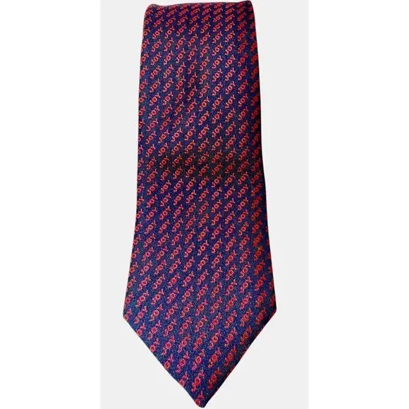Allyn Neckwear Holiday Necktie Navy Blue With Repeating JOY In Red