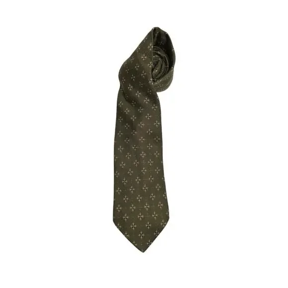 Ermenegildo Zegna Vintage Olive Green Geo Print Silk Necktie Tie - FAIR